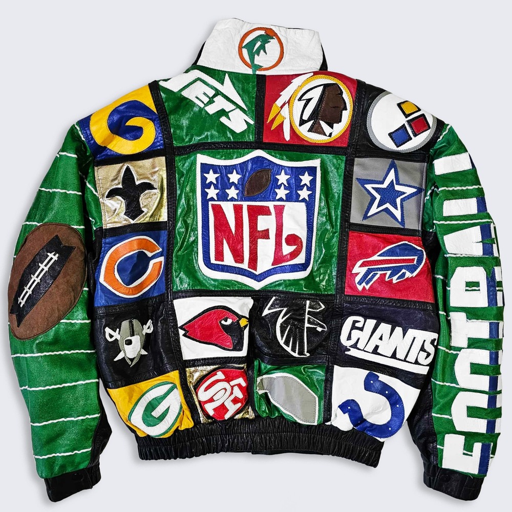 NFL Vintage 90s Patches Custom Handmade Leather Jacket